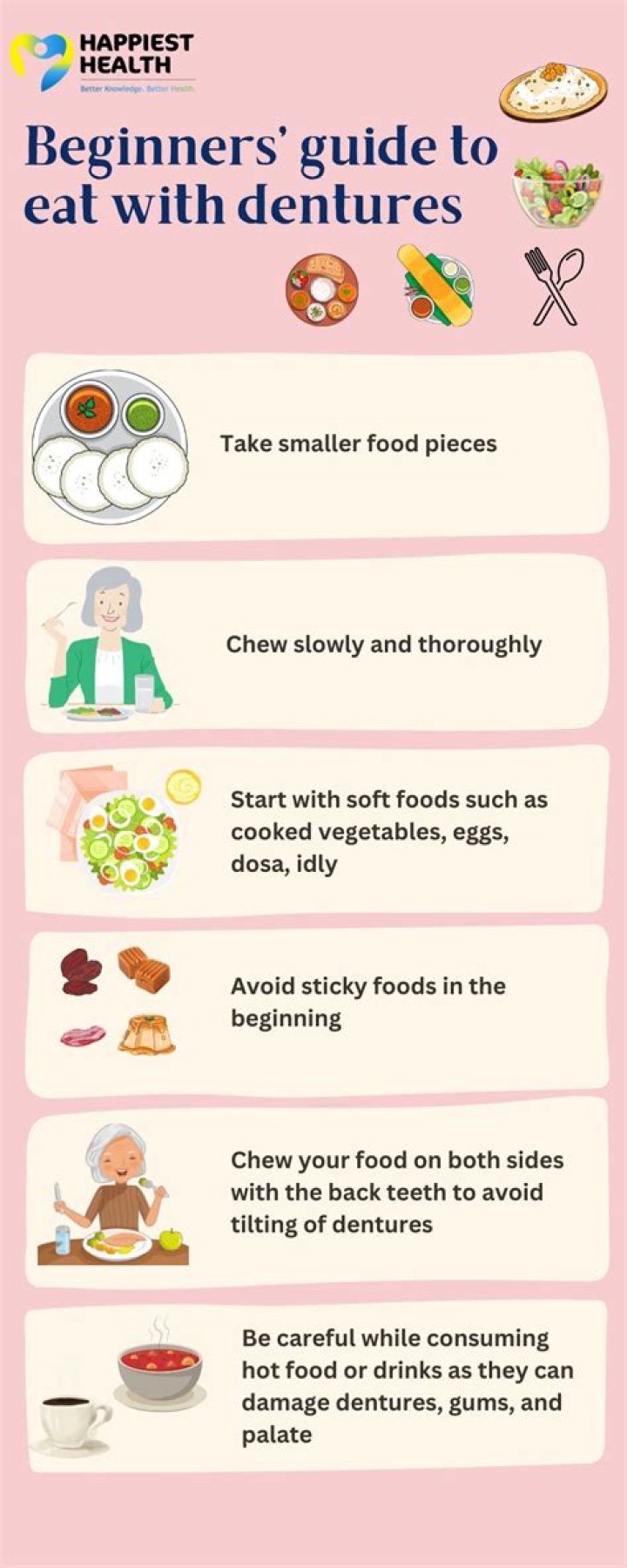 How can I get used to eating with dentures?